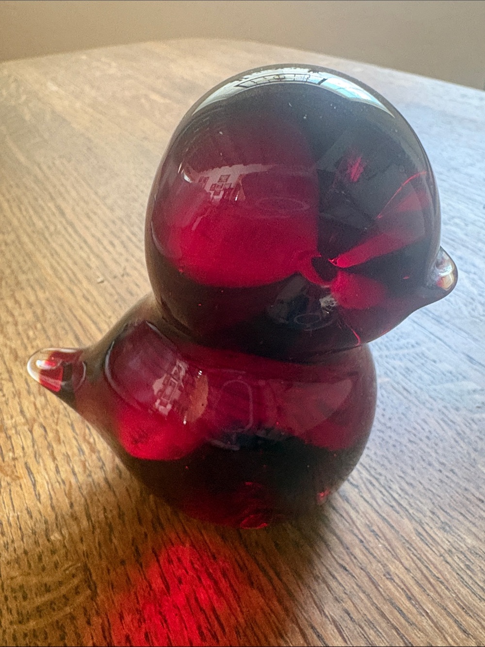 Blown Deep Ruby Glass Baby Duck Bird Sculpture